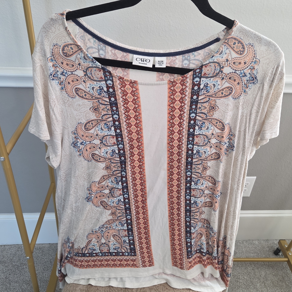 Cato Beige and Coral Patterned Blouse